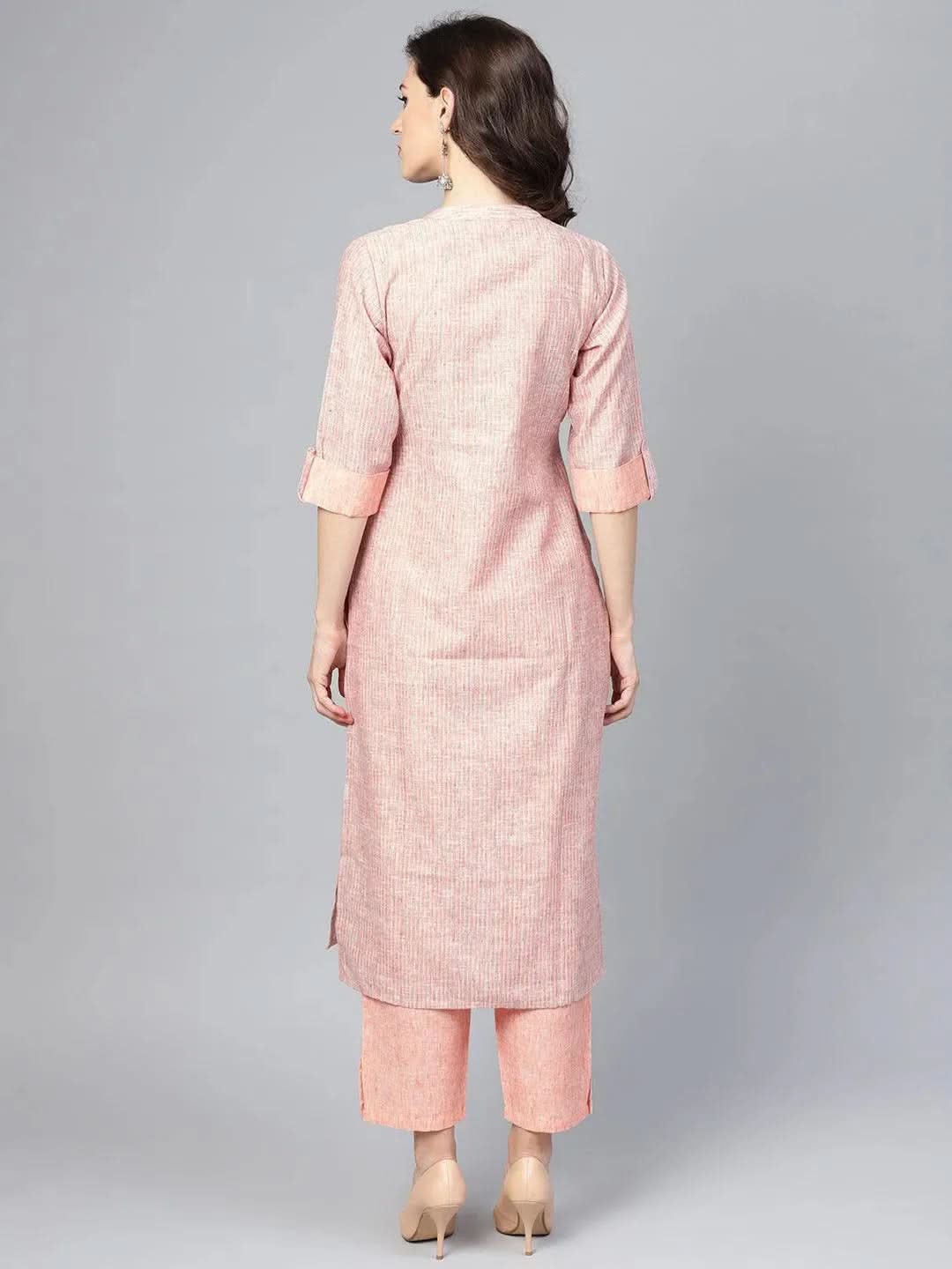 Peach Striped Cotton Straight Kurta With Trousers
Peach Striped Cotton Straight Kurta With Trousers