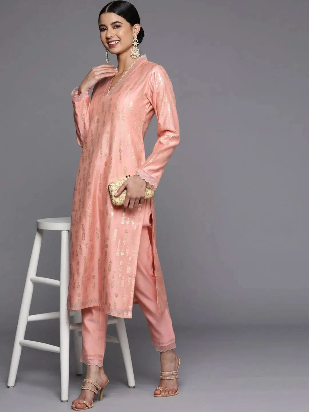 Peach Woven Design Jacquard Straight Kurta
Peach Woven Design Jacquard Straight Kurta