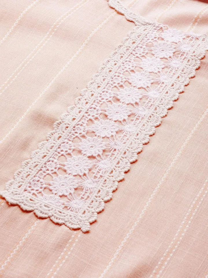 Peach Woven Design Rayon Kurta - Libas