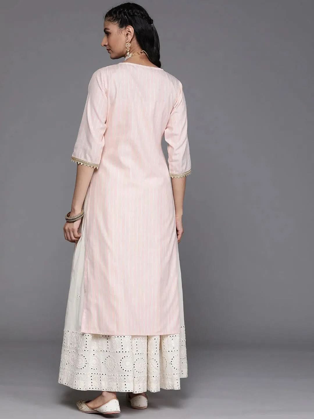 Peach Yoke Design Cotton Silk Kurta - Libas