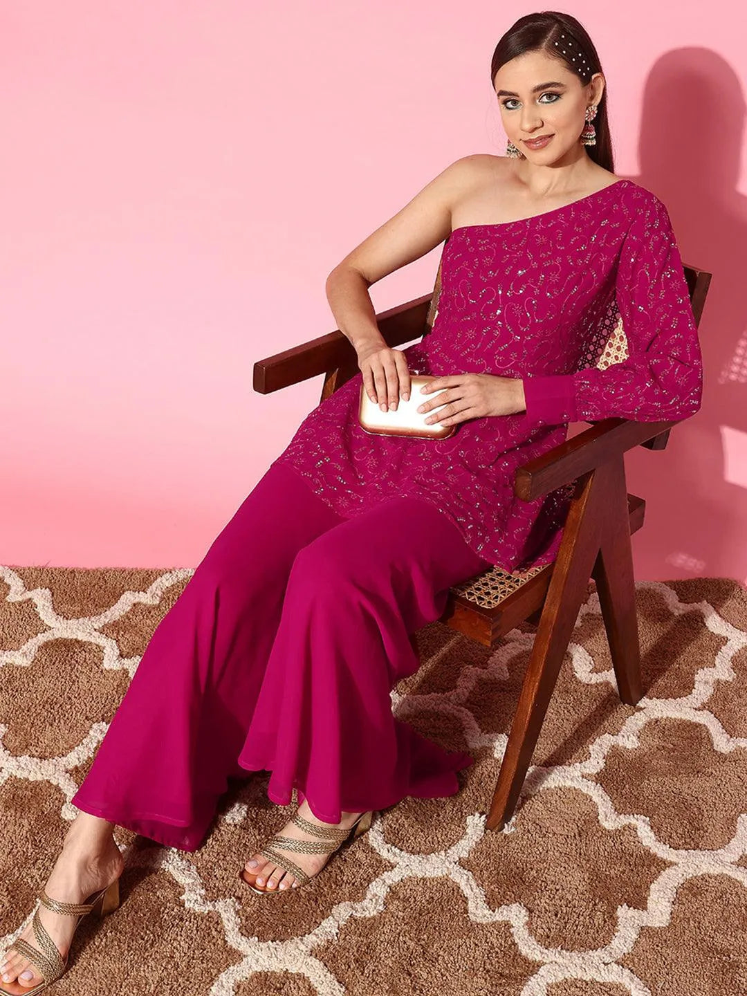 Pink Embellished Georgette Co-Ords