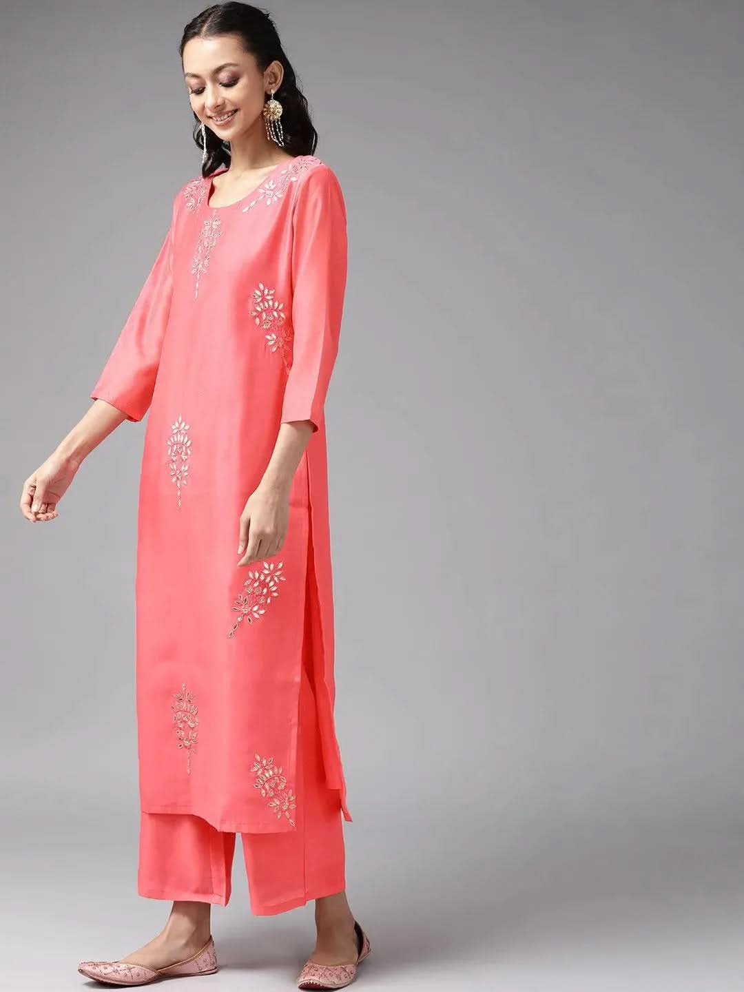 Pink Embroidered Chanderi Silk Suit Set - Libas