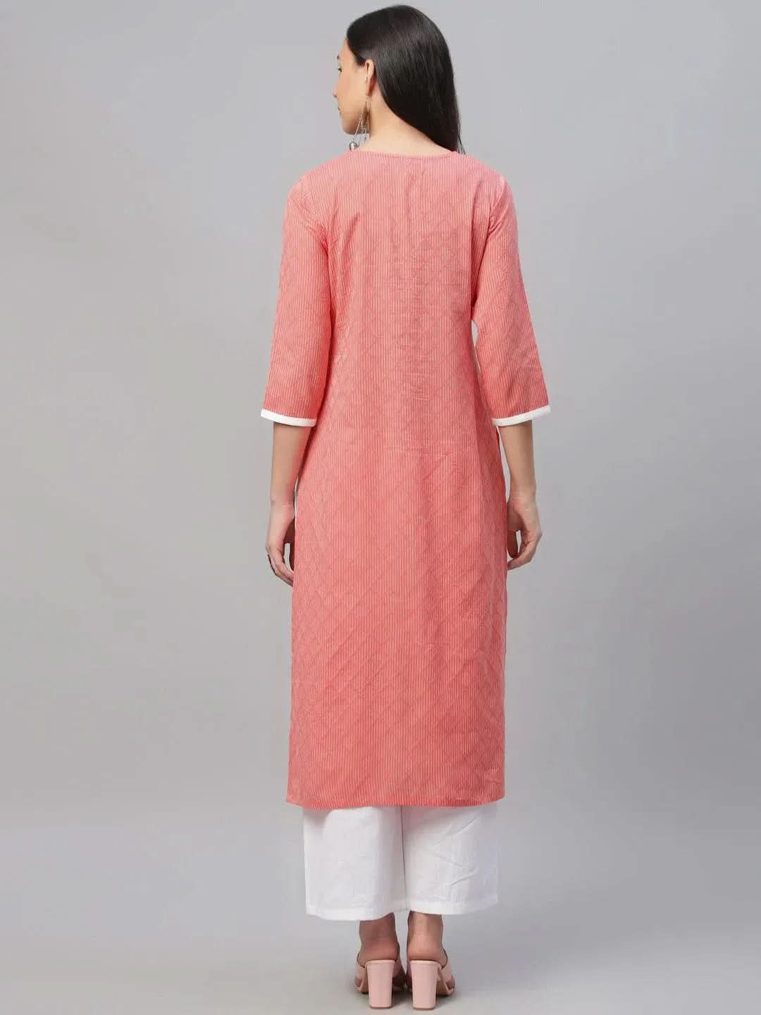 Pink Embroidered Cotton Kurta - Libas