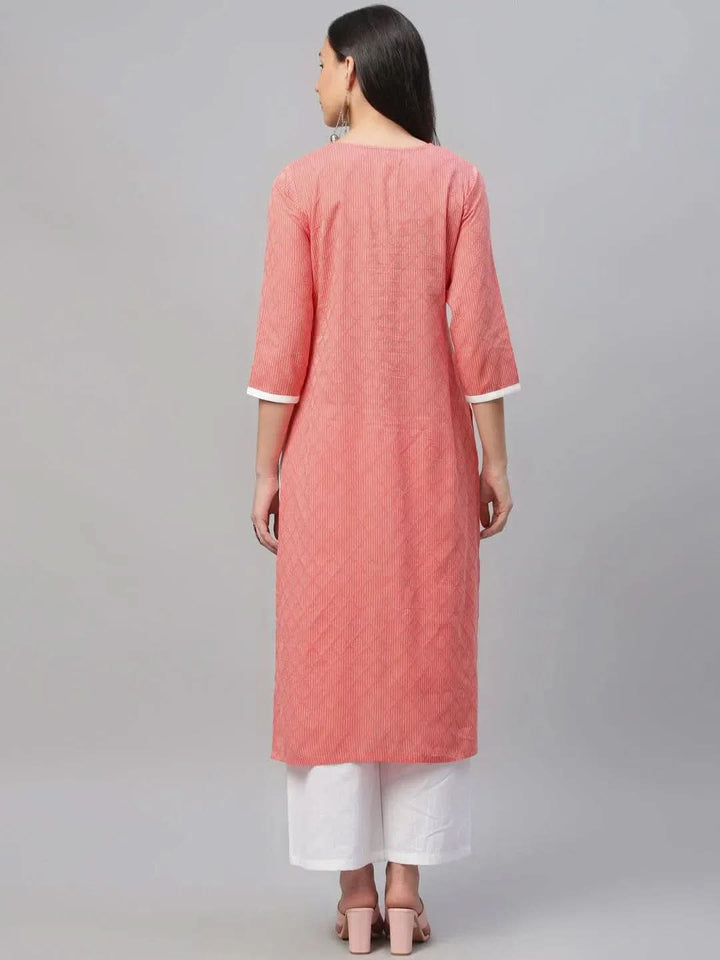 Pink Embroidered Cotton Kurta - Libas