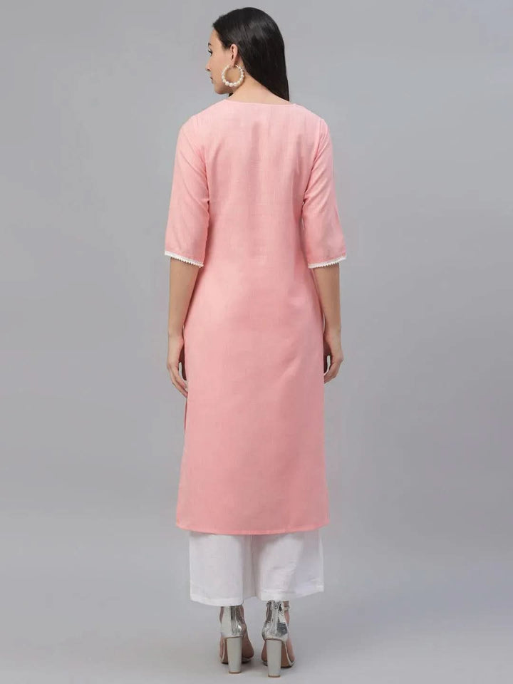 Pink Embroidered Cotton Kurta - Libas