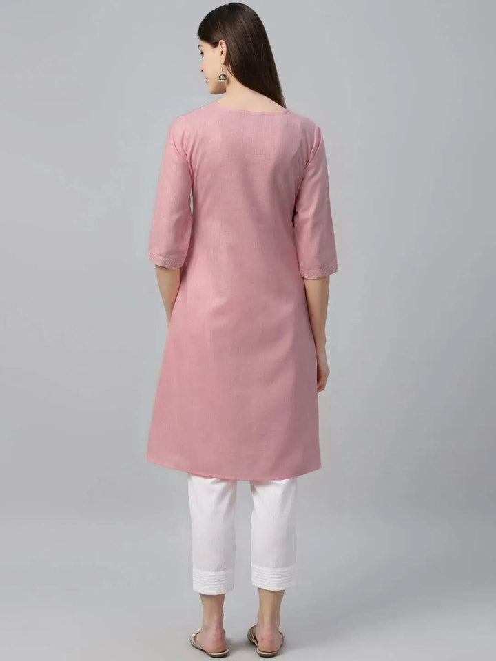 Pink Embroidered Cotton Kurta - Libas