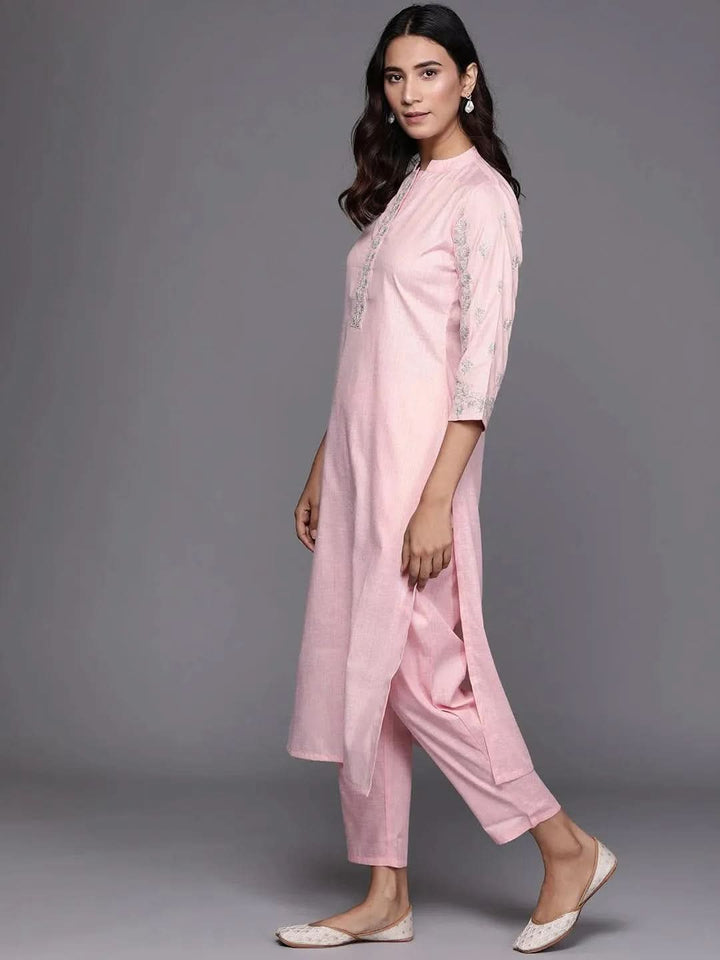 Pink Embroidered Pure Cotton Suit Set - Libas