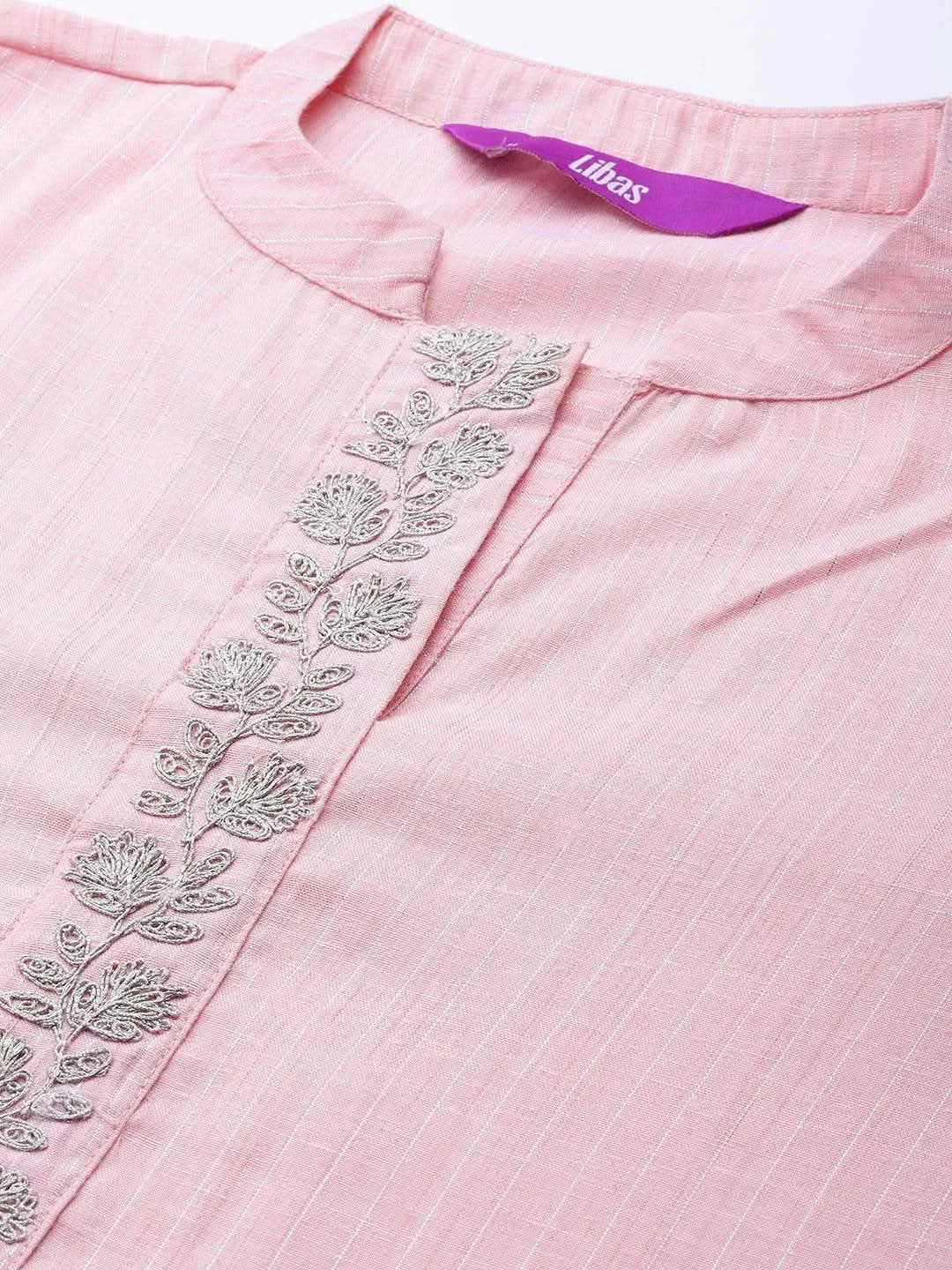 Pink Embroidered Pure Cotton Suit Set - Libas