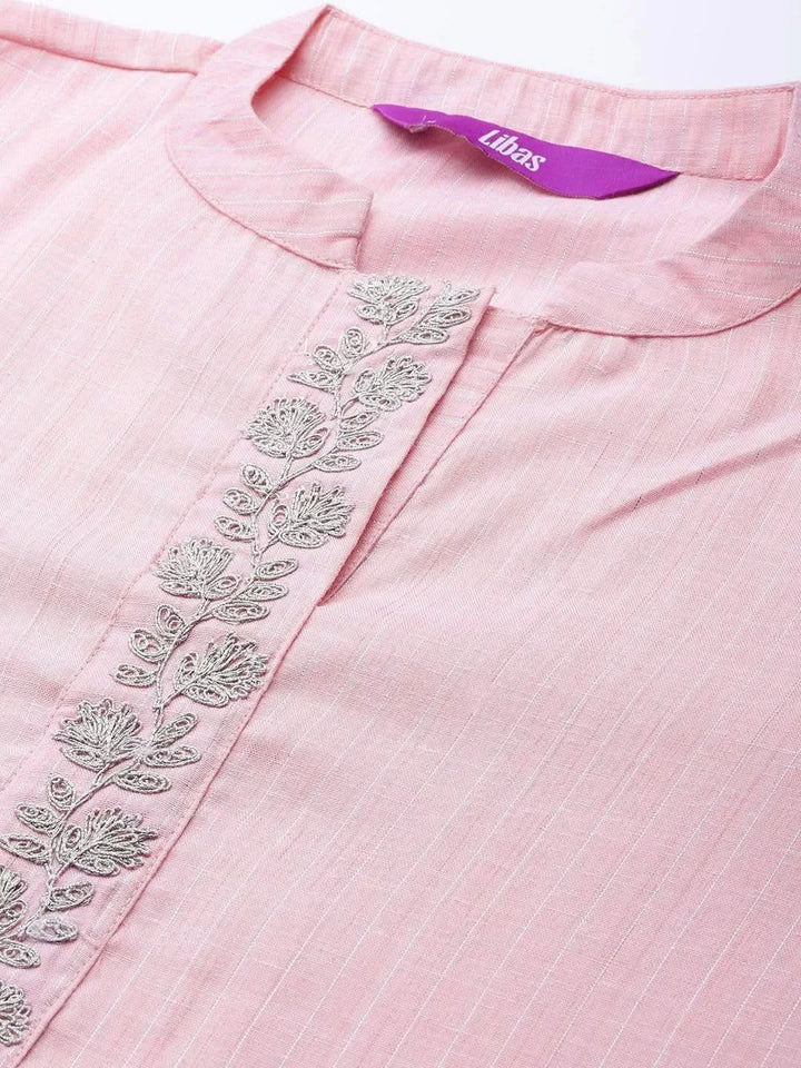Pink Embroidered Pure Cotton Suit Set - Libas