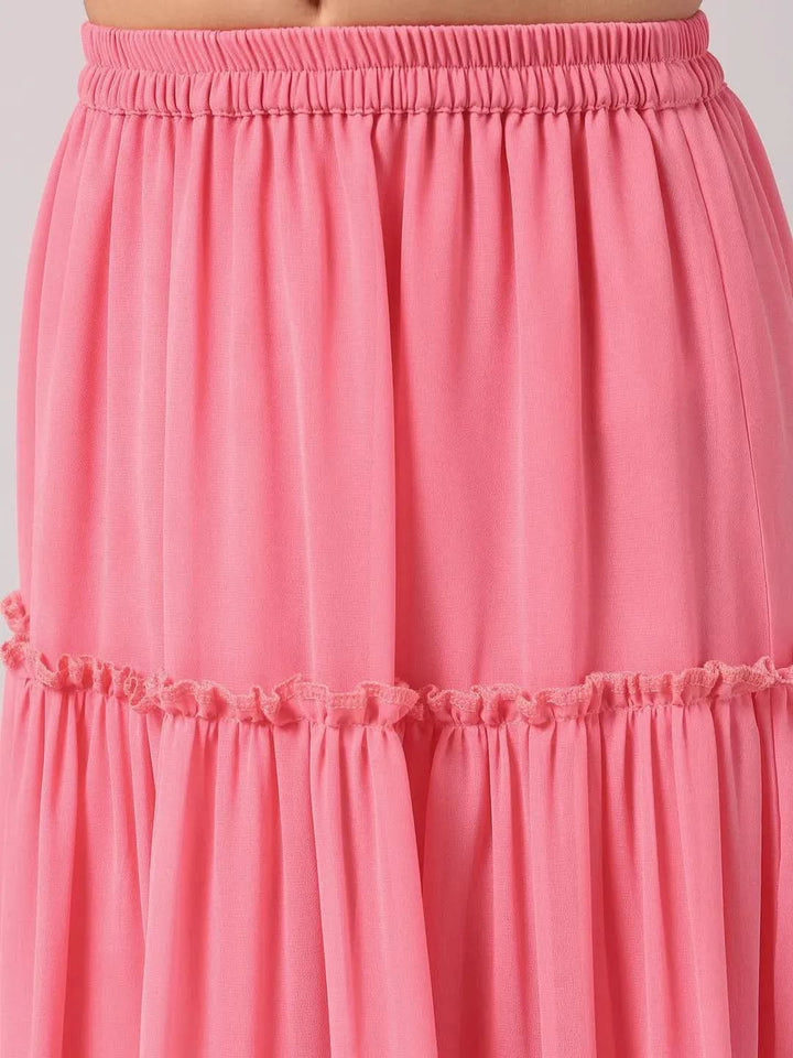 Pink Embroidered Georgette Lehenga Set - Libas