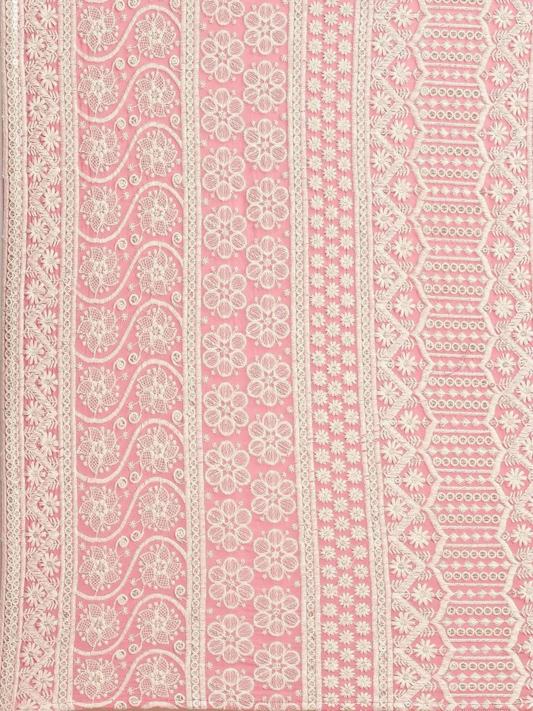 Pink Embroidered Georgette Saree - Libas