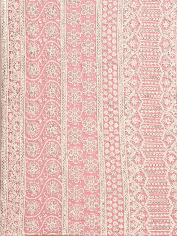 Pink Embroidered Georgette Saree - Libas
