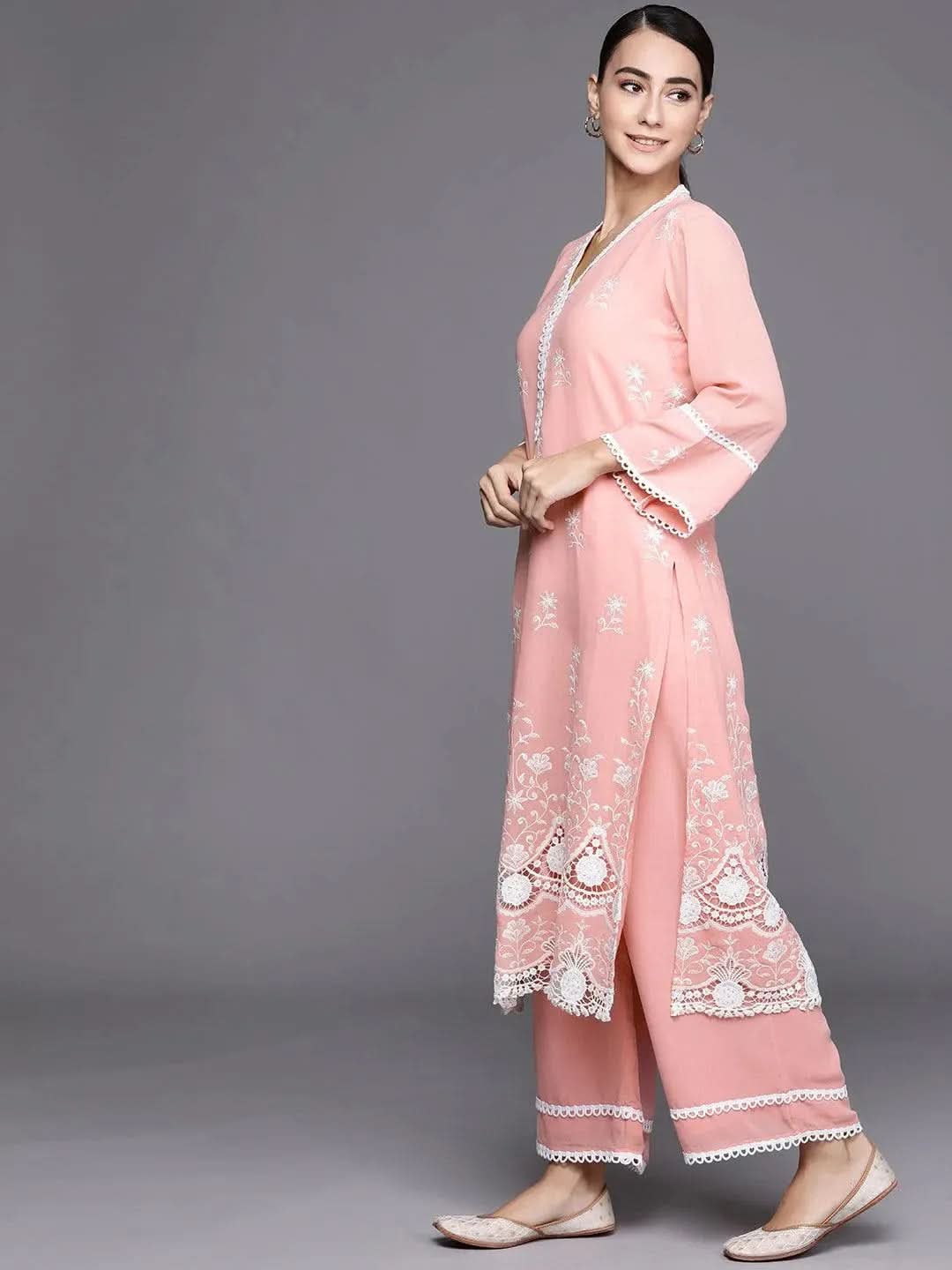 Buy Pink Embroidered Georgette Suit Set - 20163O- | Libas Ethnic Wear Online 
Buy Pink Embroidered Georgette Suit Set - 20163O- | Libas Ethnic Wear Online