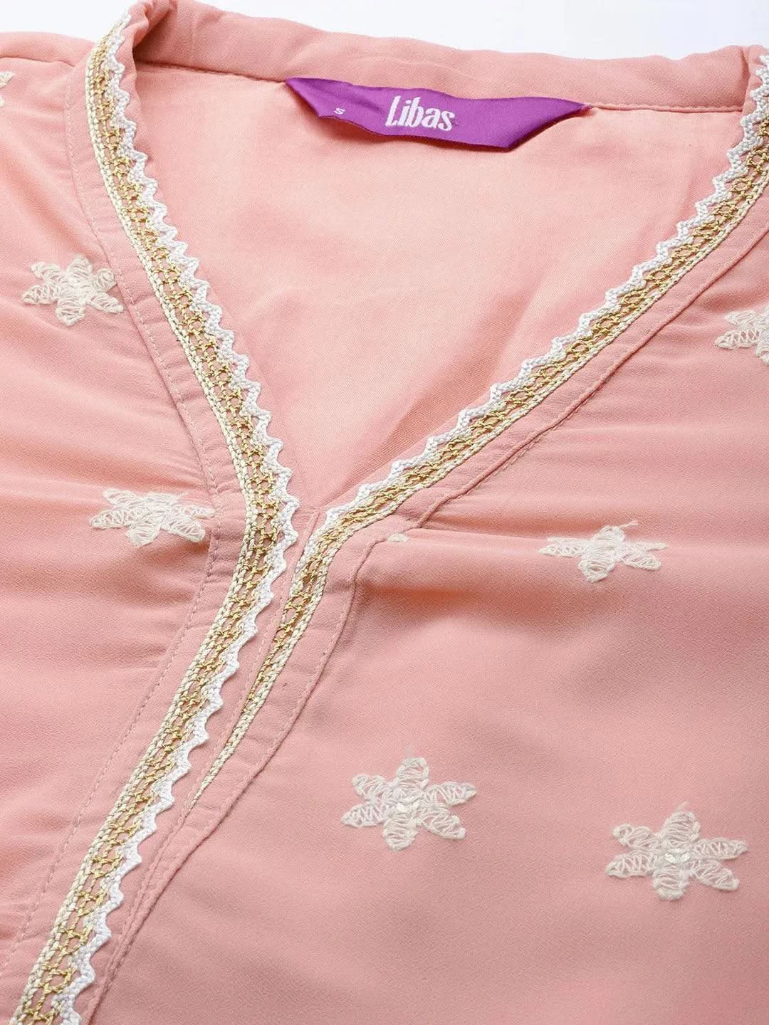 Pink Embroidered Georgette Suit Set - Libas