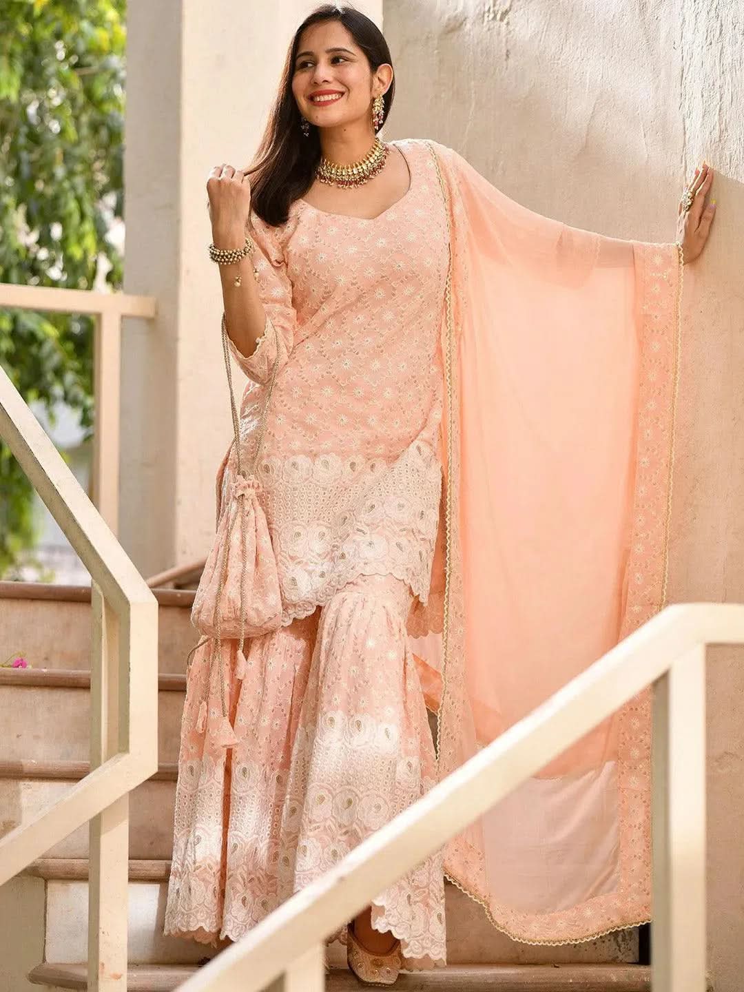 Buy Pink Embroidered Georgette Suit Set - 33296O-XS | Libas Ethnic Wear Online 
Buy Pink Embroidered Georgette Suit Set - 33296O-XS | Libas Ethnic Wear Online
