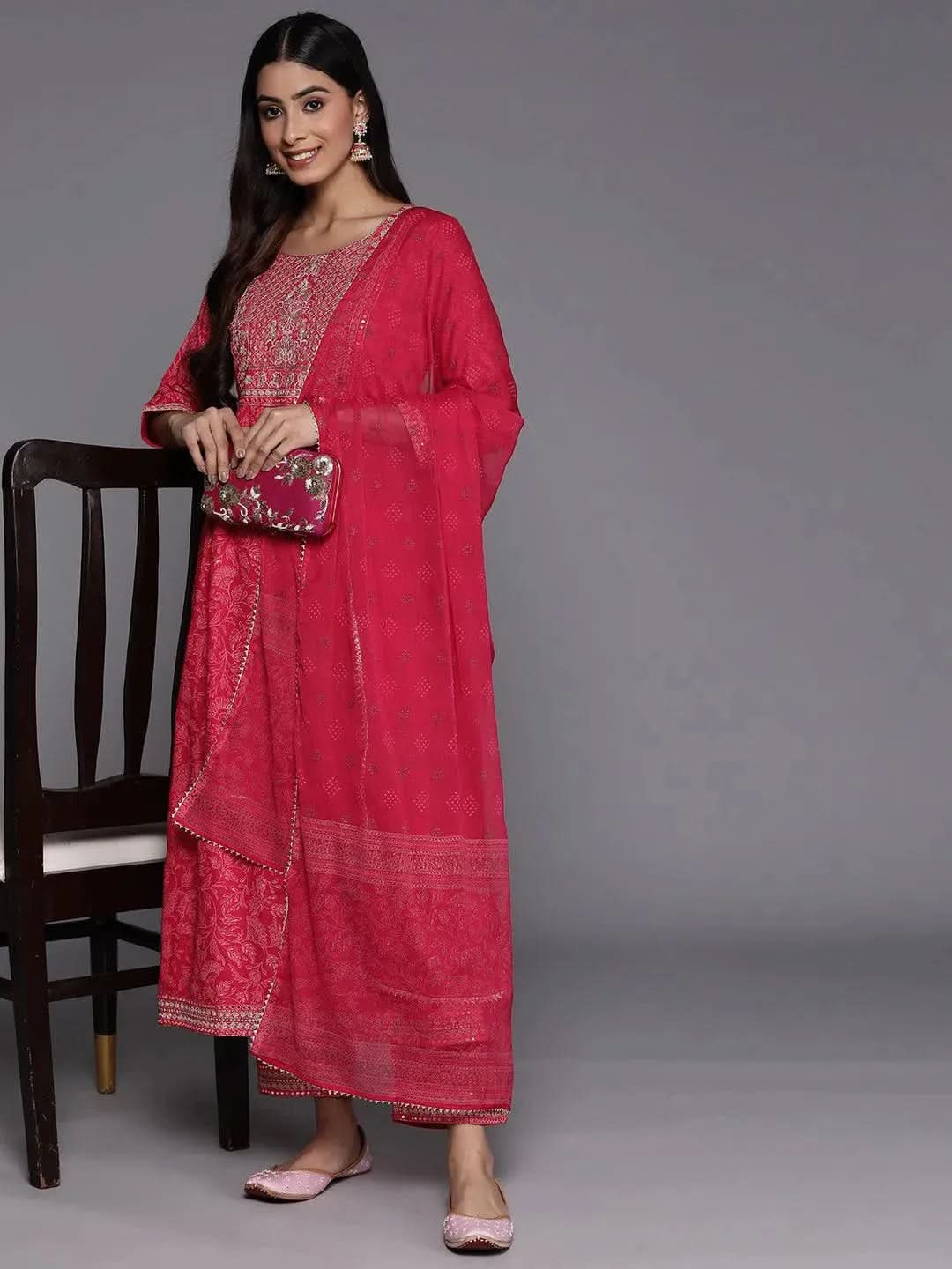 Pink Embroidered Rayon A-Line Kurta With Trousers & Dupatta
Pink Embroidered Rayon A-Line Kurta With Trousers & Dupatta