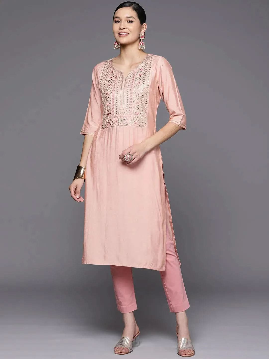 Pink Embroidered Silk Straight Kurta
Pink Embroidered Silk Straight Kurta