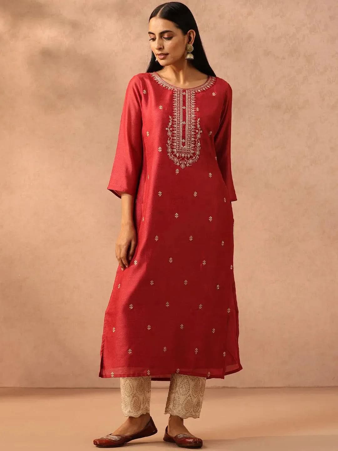 Pink Embroidered Silk Straight Kurta
Pink Embroidered Silk Straight Kurta