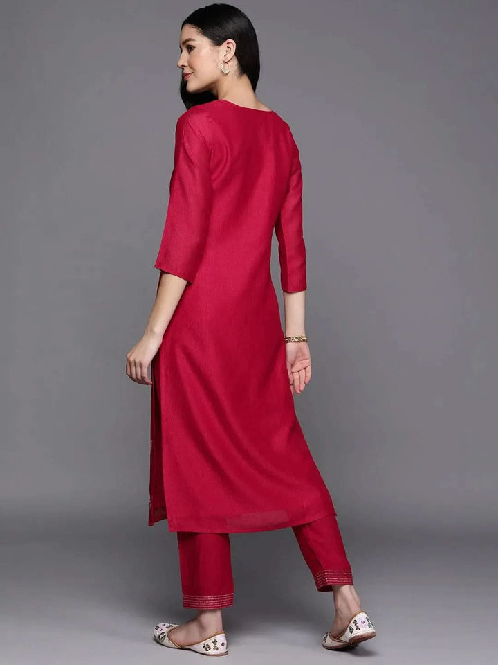 Pink Embroidered Silk Straight Kurta - Libas