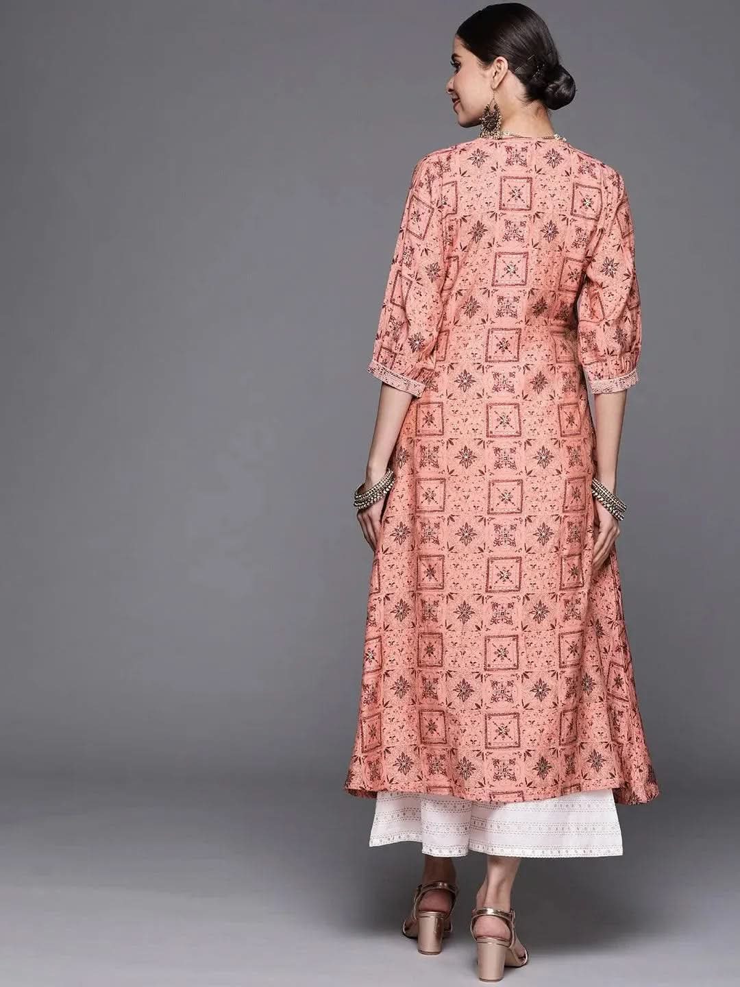 Pink Printed Chanderi Silk Kurta - Libas