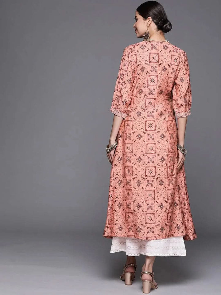 Pink Printed Chanderi Silk Kurta - Libas