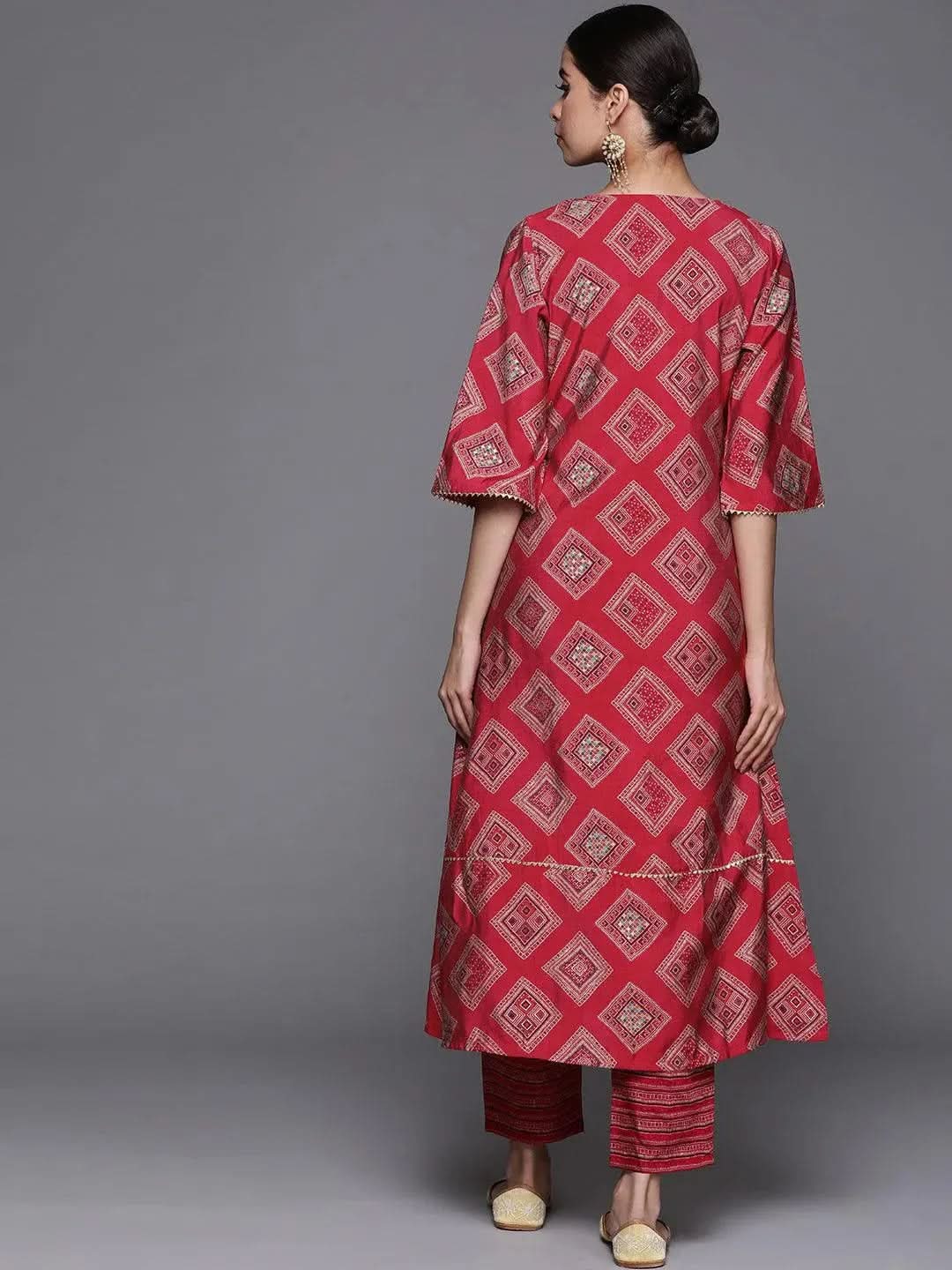 Pink Printed Chanderi Silk Kurta - Libas