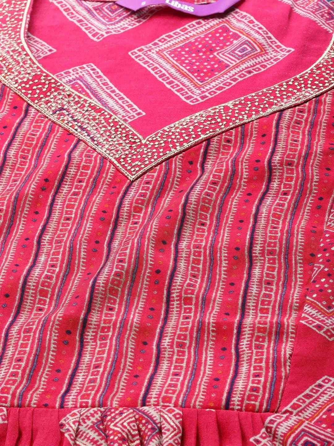 Pink Printed Chanderi Silk Kurta - Libas