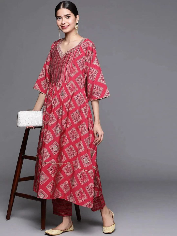 Pink Printed Chanderi Silk Kurta - Libas