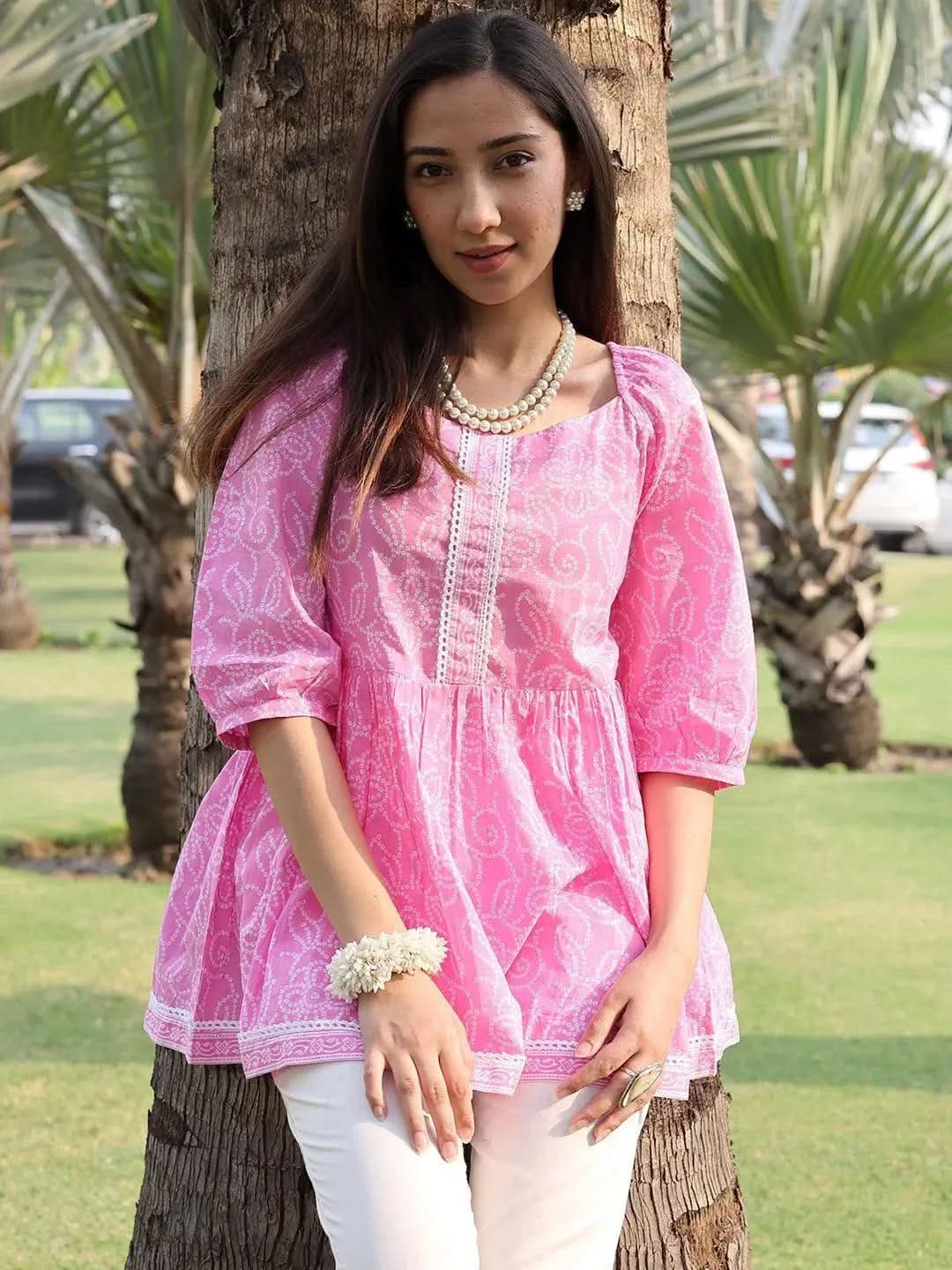 Pink Printed Cotton A-Line Kurti
Pink Printed Cotton A-Line Kurti