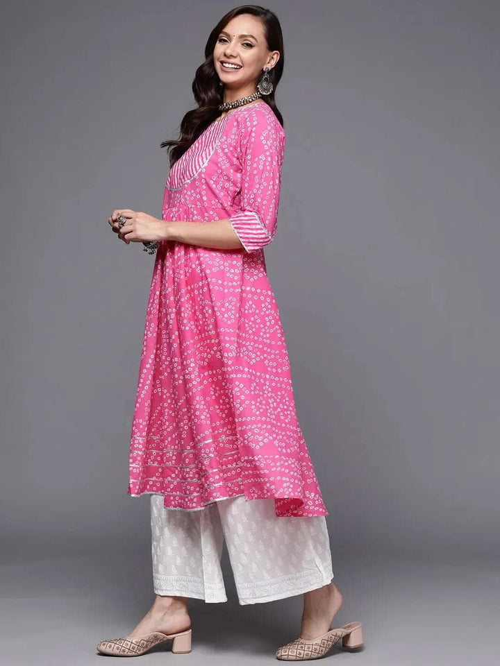 Pink Printed Cotton Anarkali Kurta - Libas