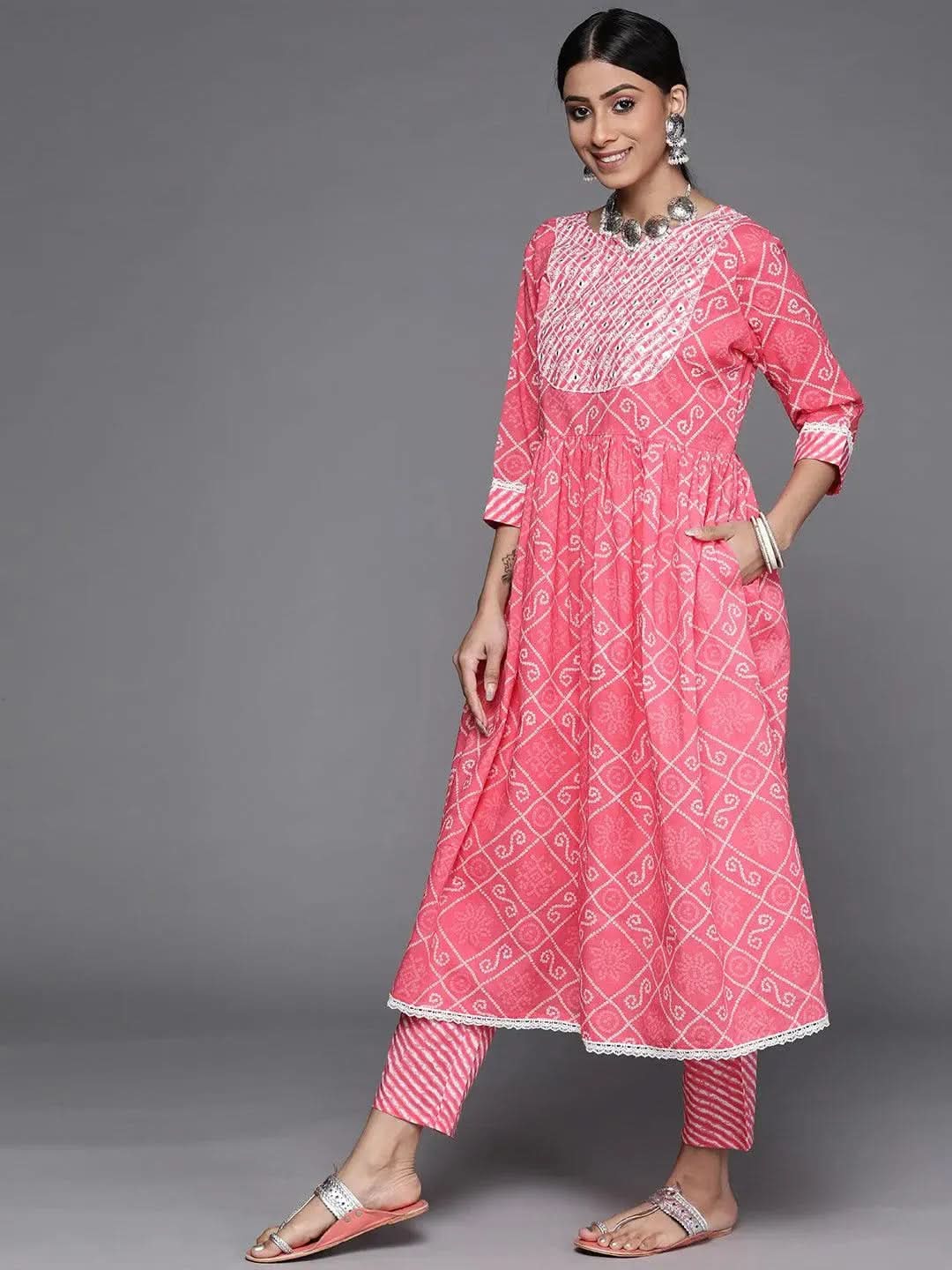 Pink Printed Cotton Suit Set - Libas