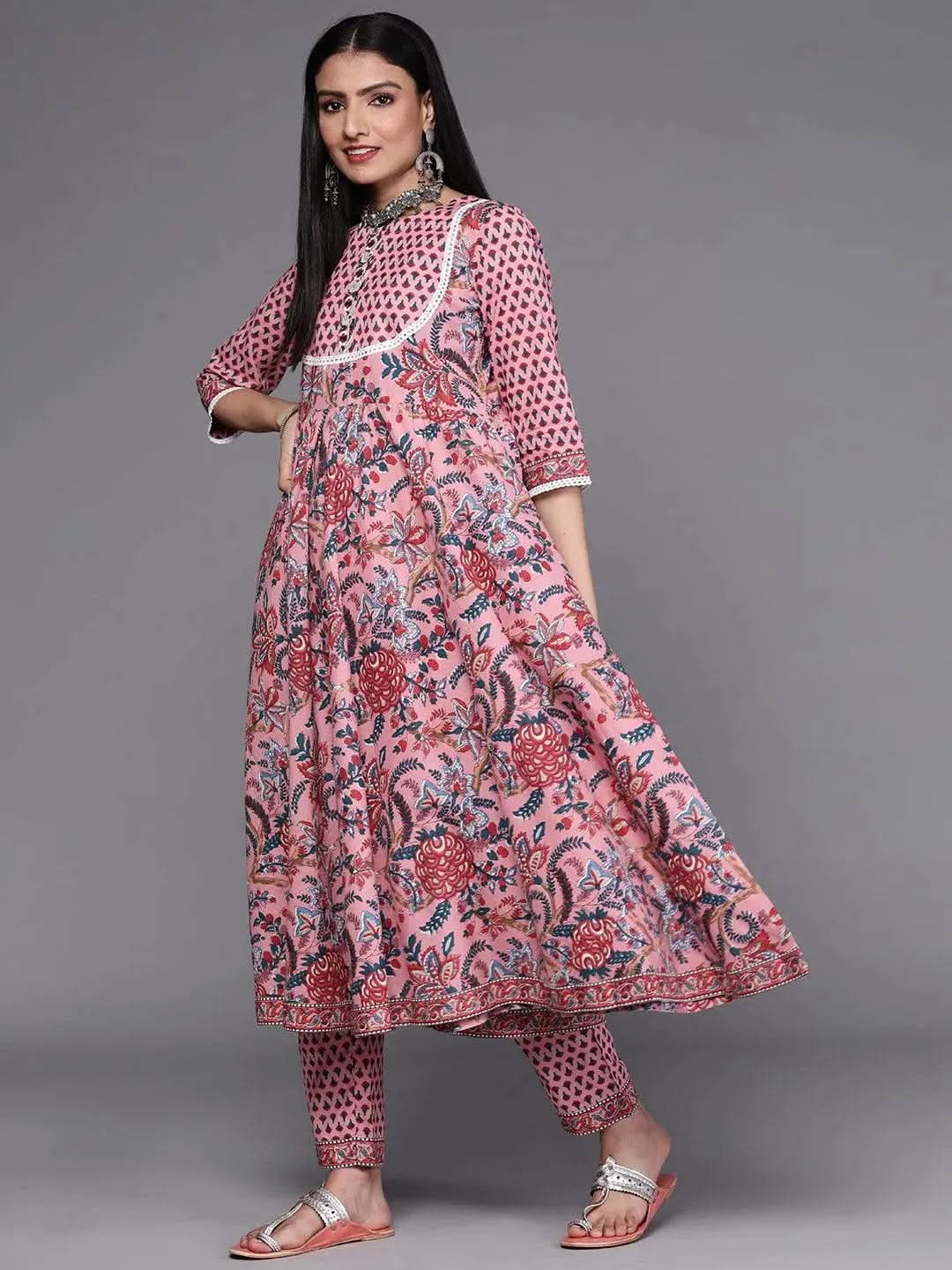 Pink Printed Cotton Suit Set - Libas