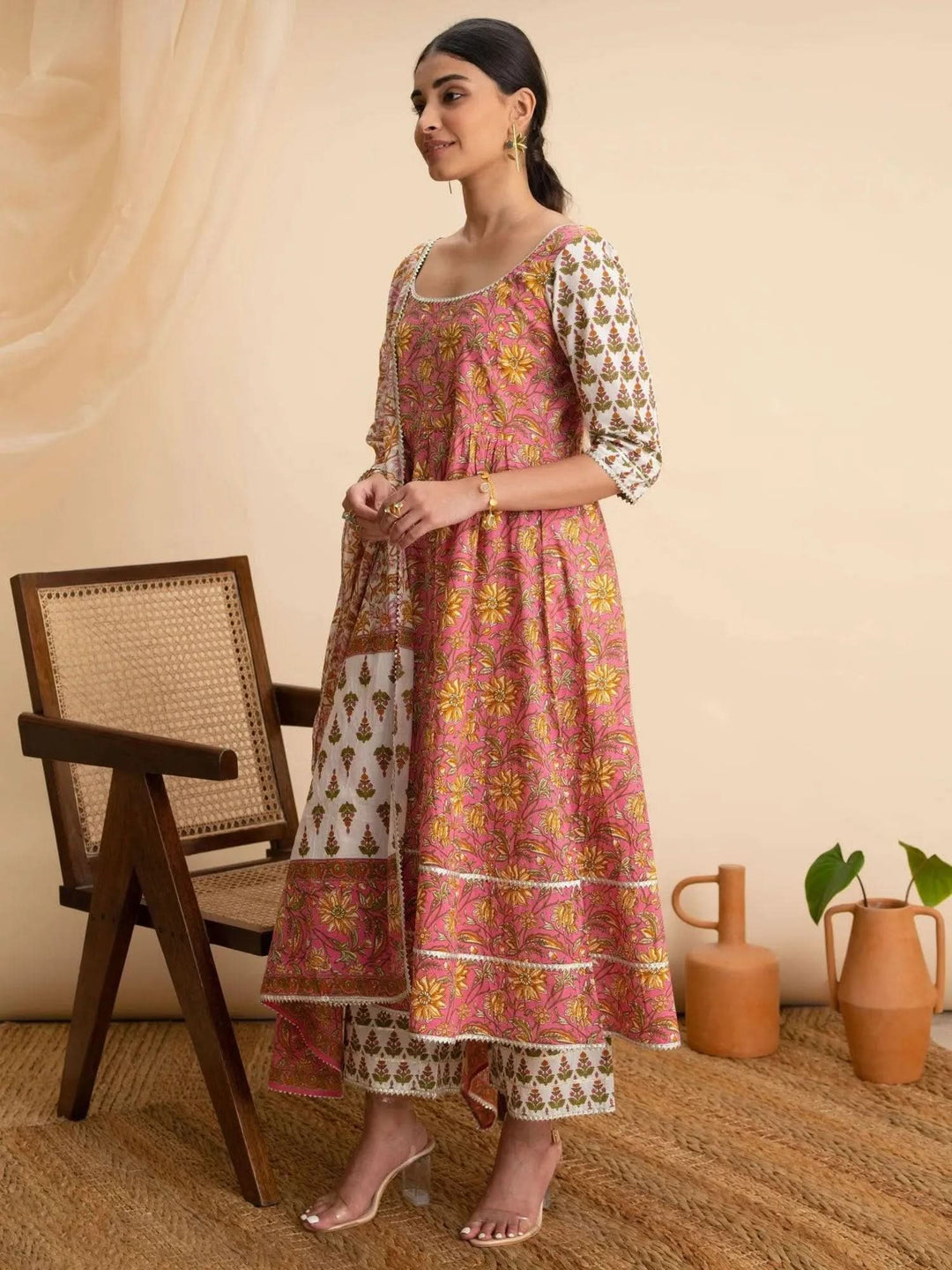 Pink Printed Cotton Suit Set - Libas