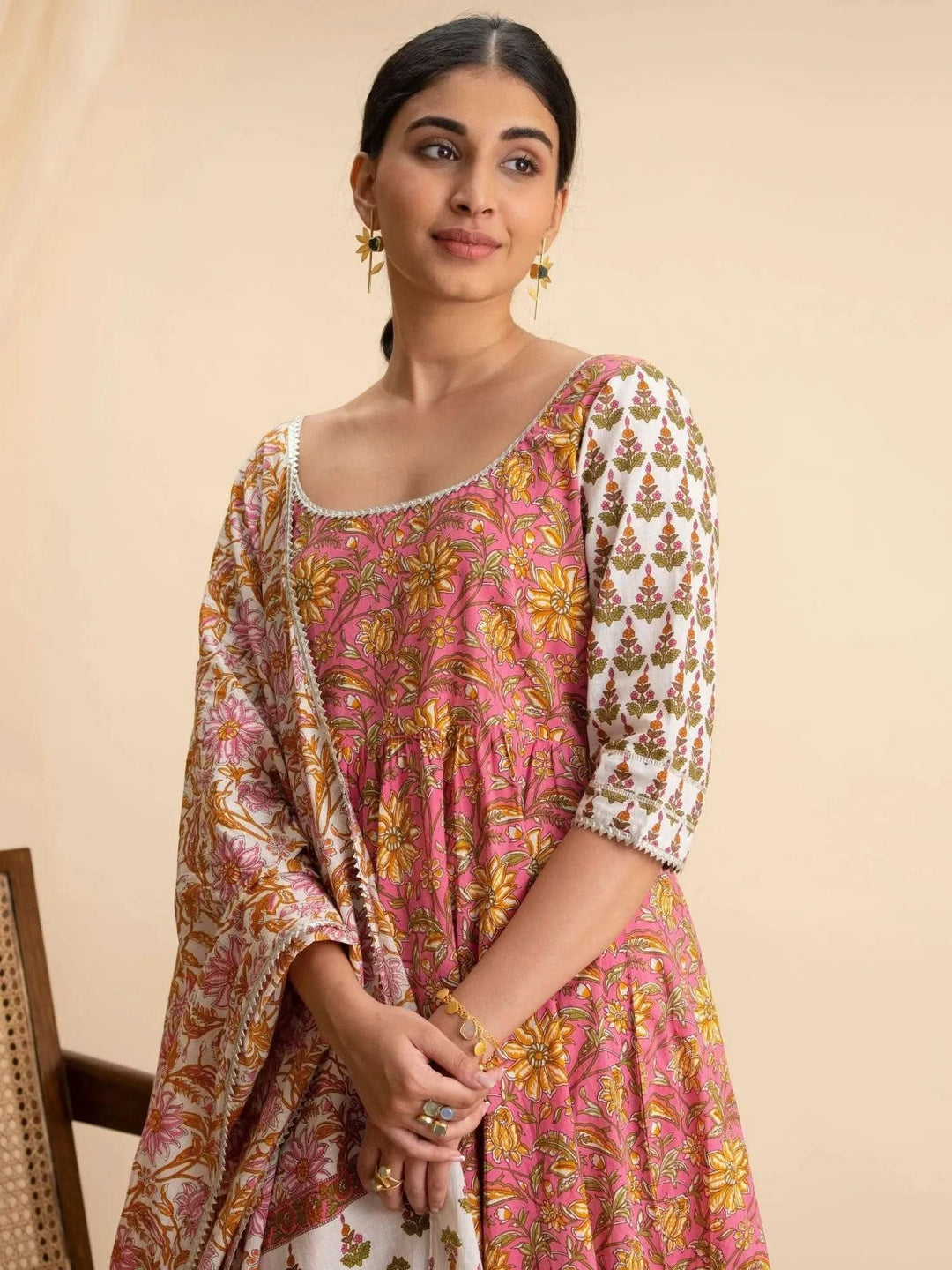 Pink Printed Cotton Suit Set - Libas