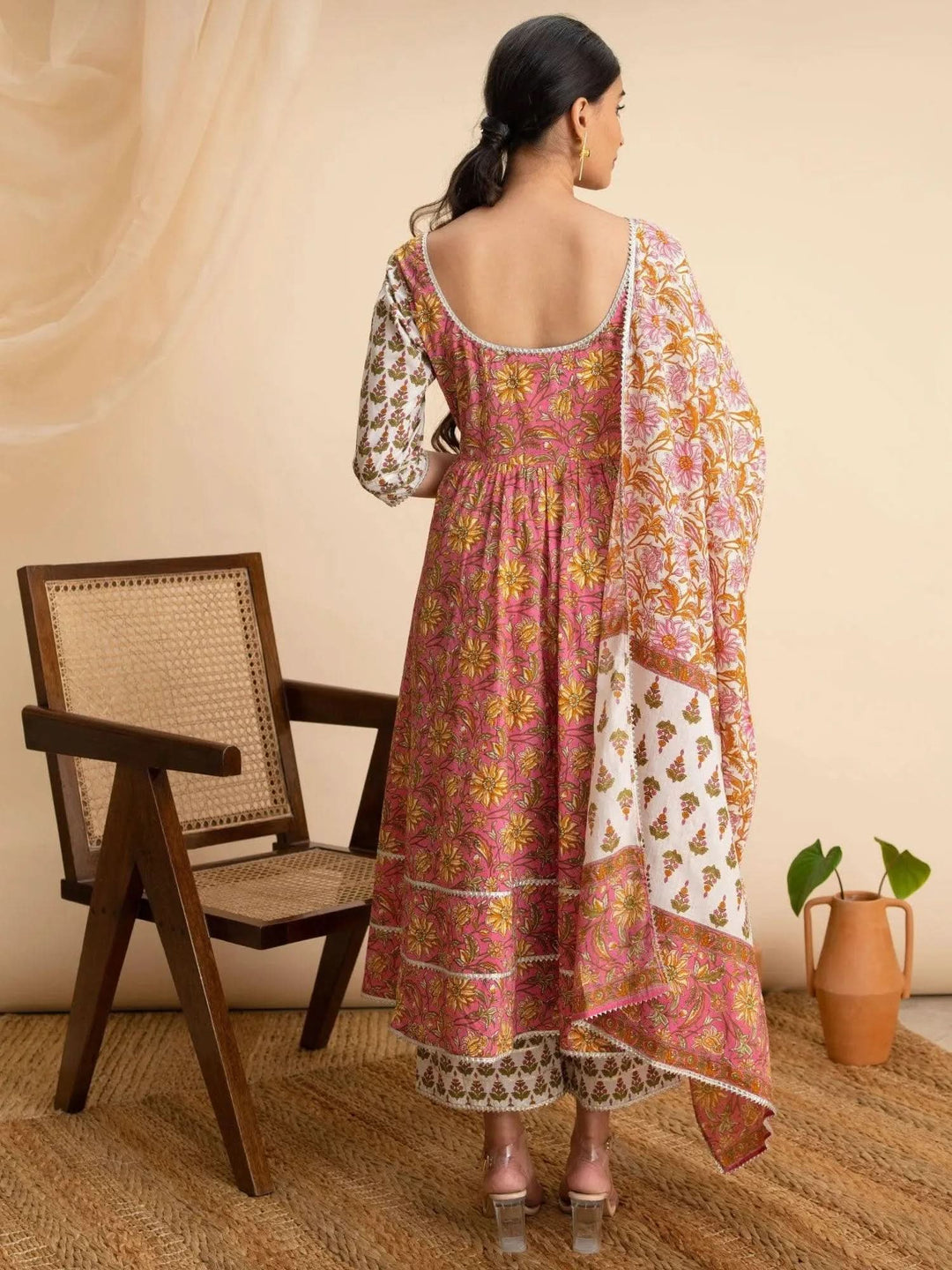 Pink Printed Cotton Suit Set - Libas
