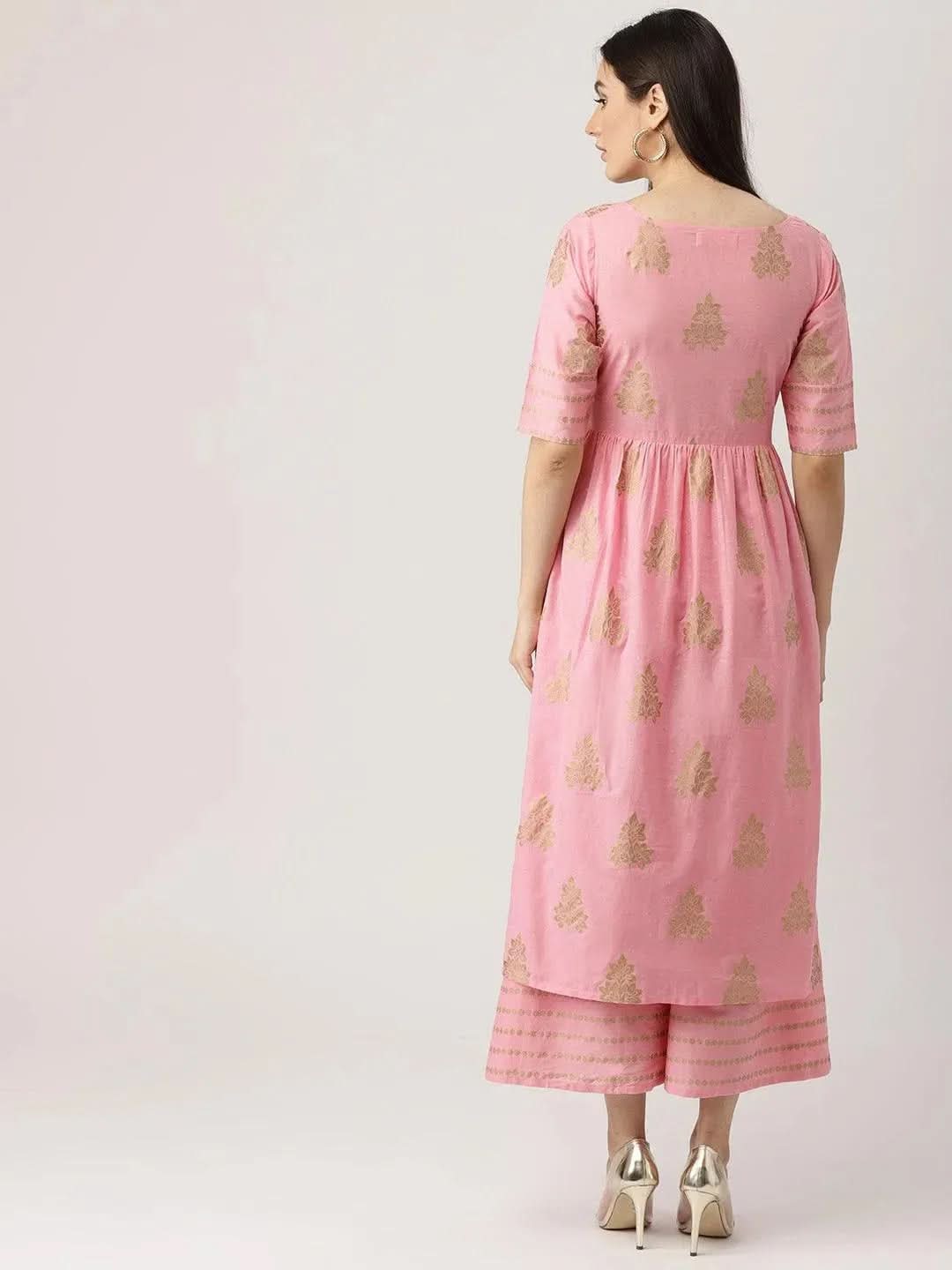 Pink Printed Cotton Anarkali Kurta With Palazzos
Pink Printed Cotton Anarkali Kurta With Palazzos