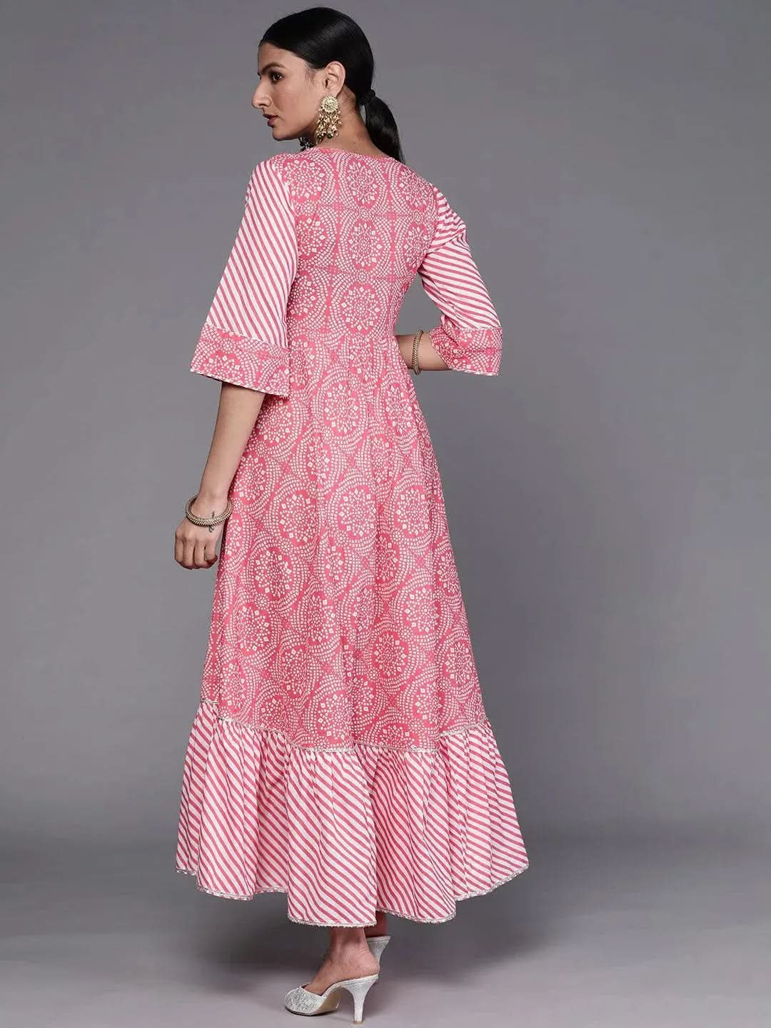 Pink Printed Cotton Dress - Libas