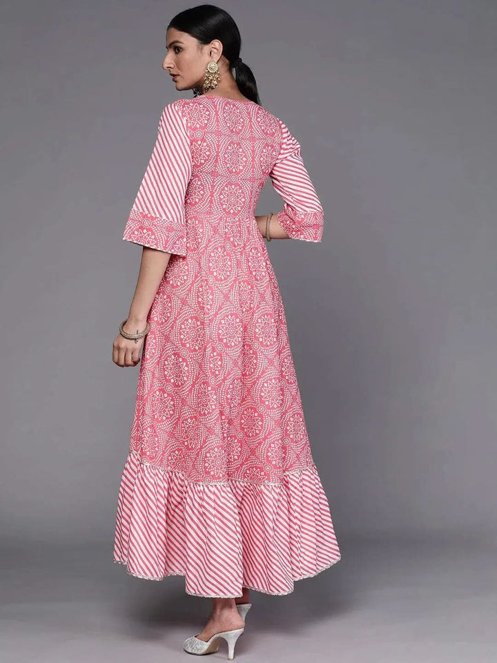 Pink Printed Cotton Dress - Libas