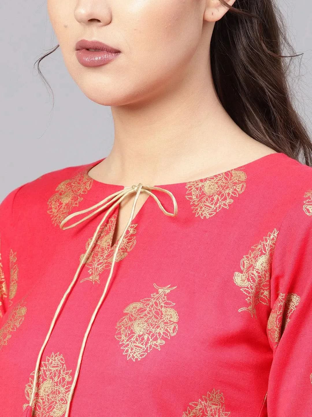 Pink Printed Cotton Dress - Libas