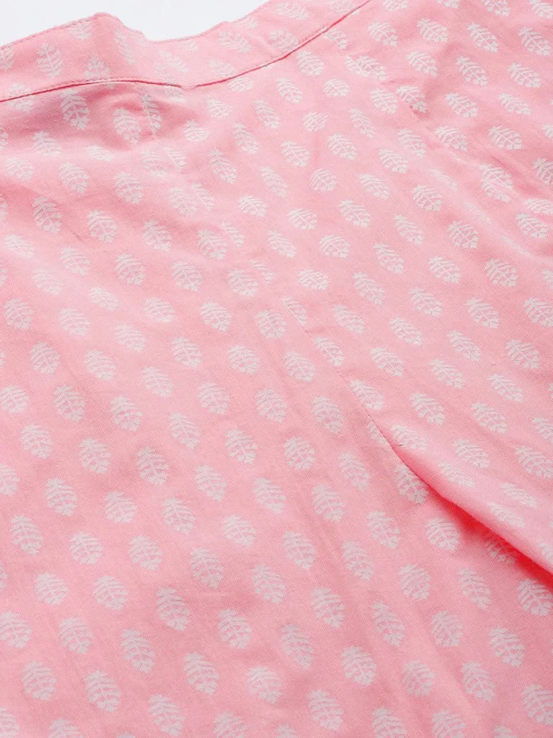 Pink Printed Cotton Night Suit - Libas