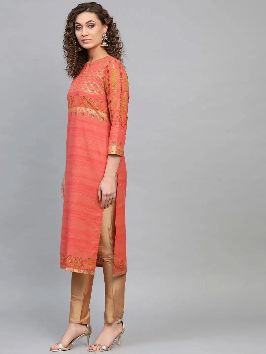 Pink Printed Cotton Kurta - Libas