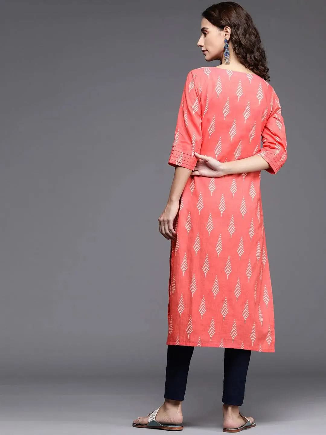 Pink Printed Cotton Kurta - Libas