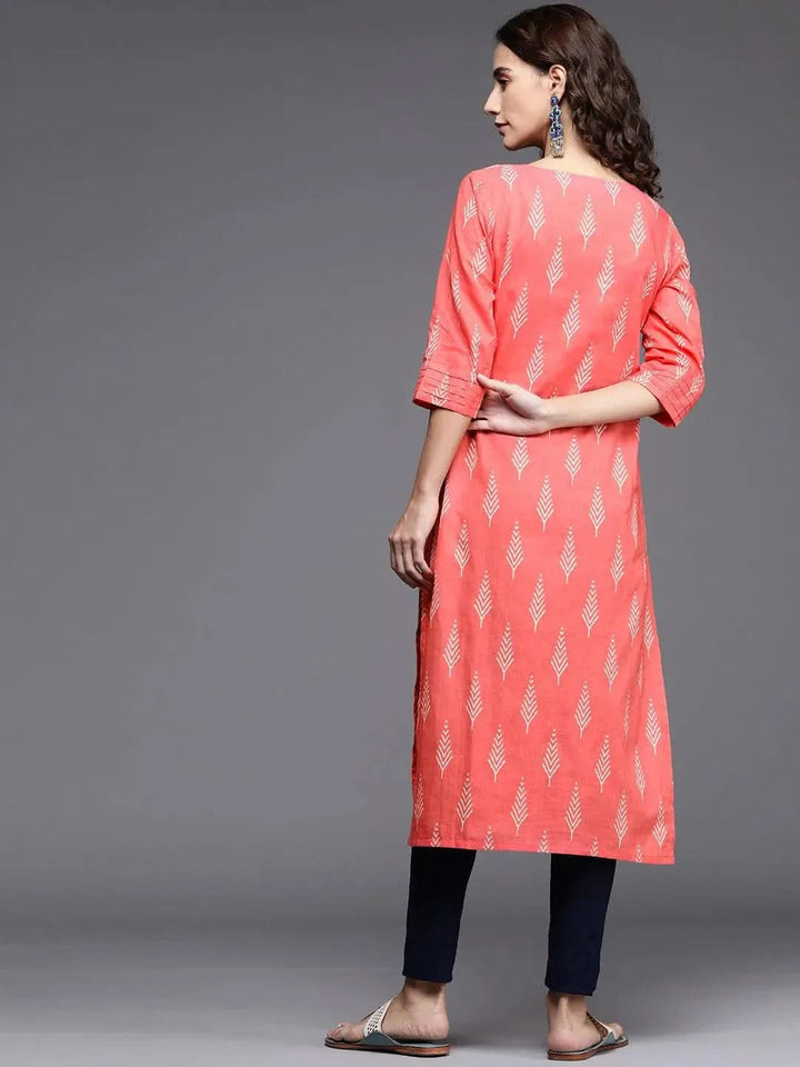 Pink Printed Cotton Kurta - Libas