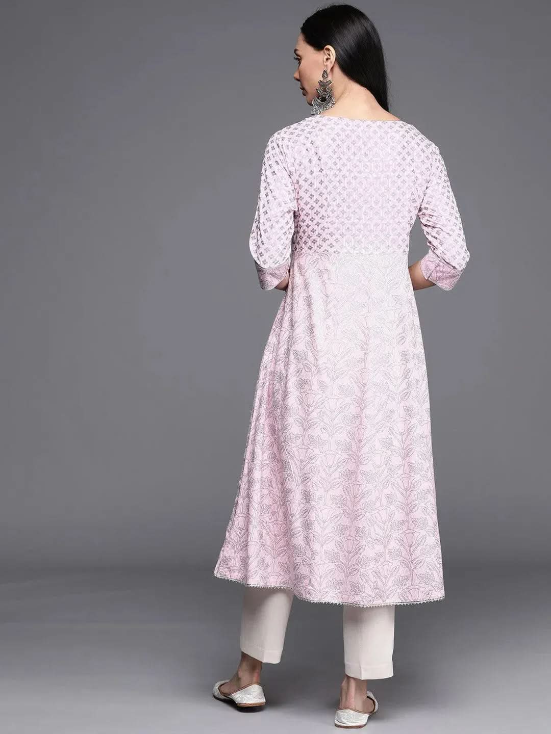 Pink Printed Cotton Kurta - Libas