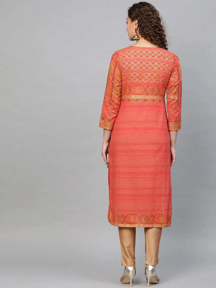 Pink Printed Cotton Kurta - Libas