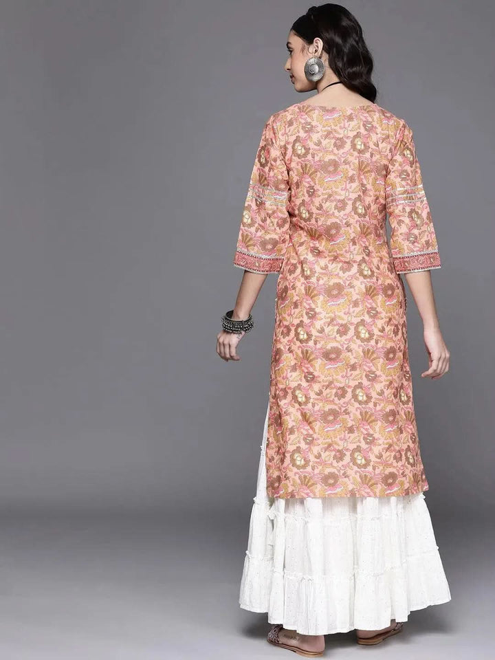 Pink Printed Cotton Kurta - Libas