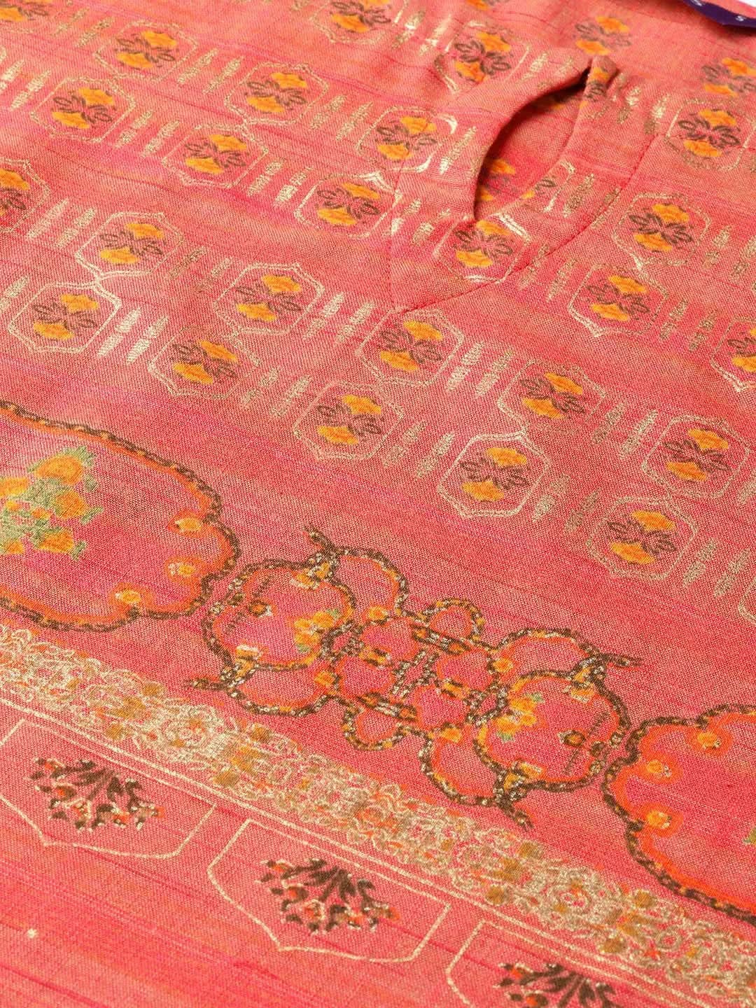 Pink Printed Cotton Kurta - Libas