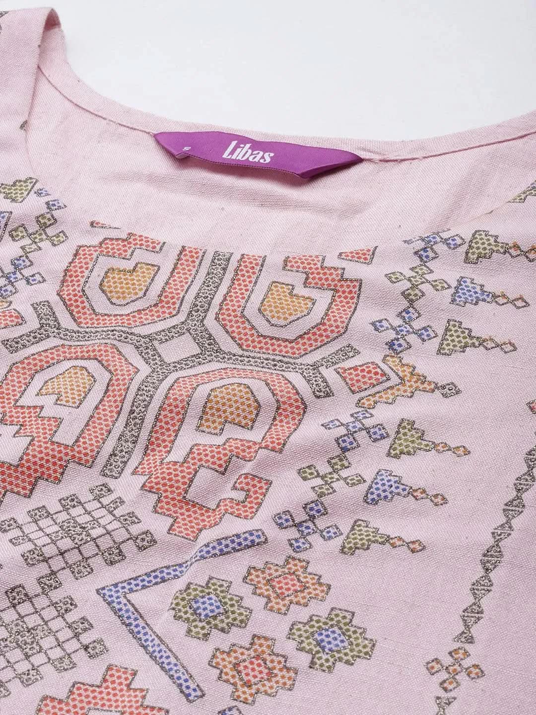 Pink Printed Cotton Kurta - Libas