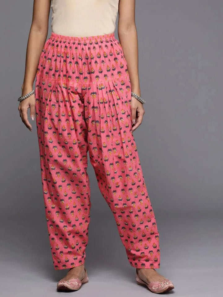 Pink Printed Cotton Salwar Pants - Libas