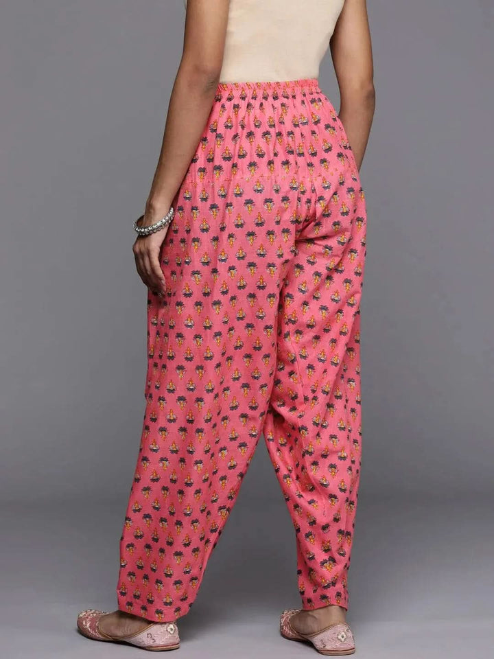 Pink Printed Cotton Salwar Pants - Libas